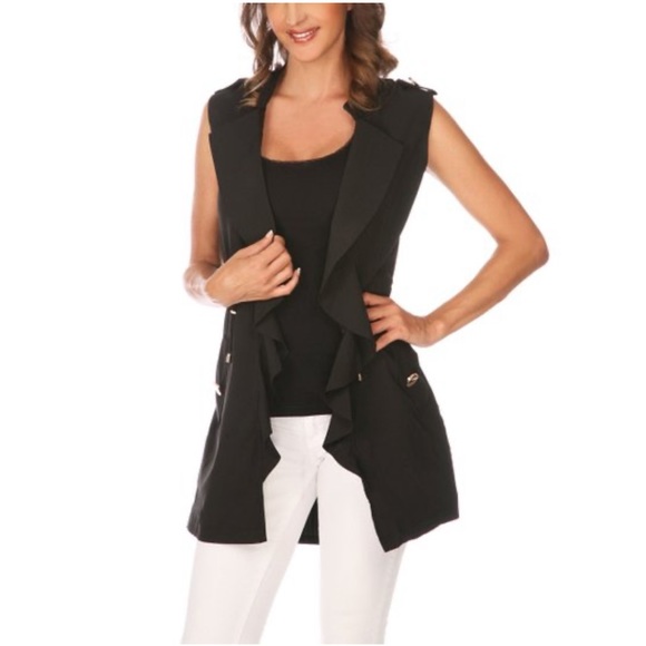 Lindi Black Ruffle Open Vest - Picture 1 of 5